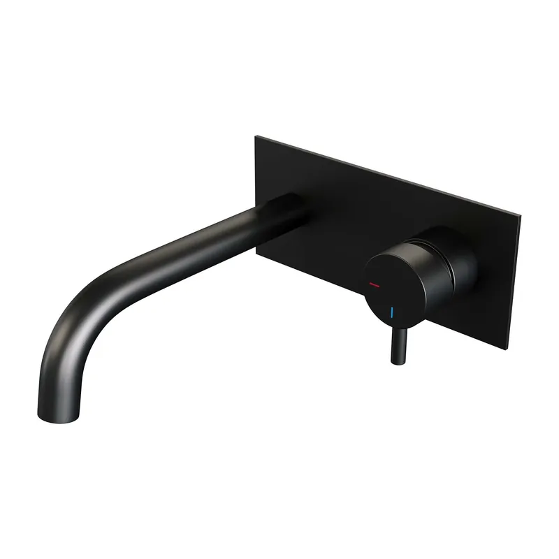 Koopje Brauer Black Edition Inbouw Wastafelmengkraan met Gebogen Uitloop & Afdekplaat - Model B1 - Hendel Rechts - Mat Zwart