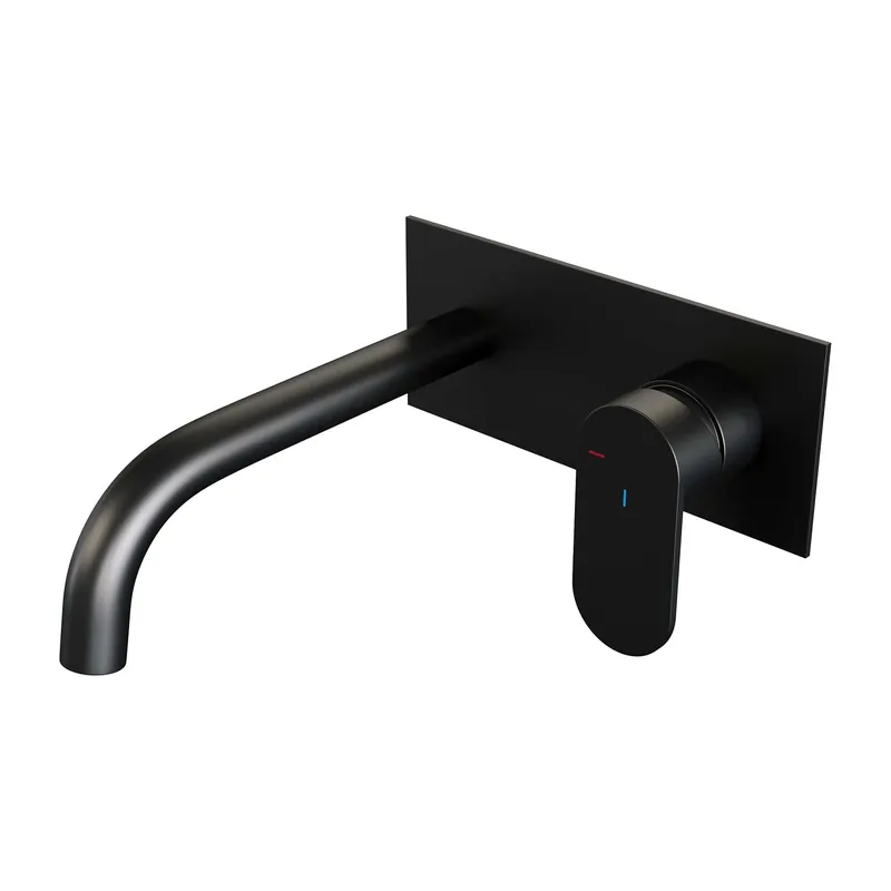 Seizoensaanbieding Brauer Black Edition Inbouw Wastafelmengkraan met Gebogen Uitloop & Afdekplaat - Model C1 - Hendel Rechts - Mat Zwart