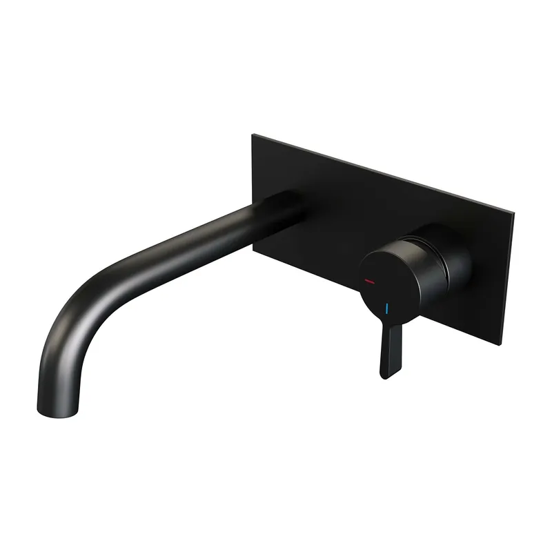 Direct Beschikbaar Brauer Black Edition Inbouw Wastafelmengkraan met Gebogen Uitloop & Afdekplaat - Model E1 - Hendel Rechts - Mat Zwart