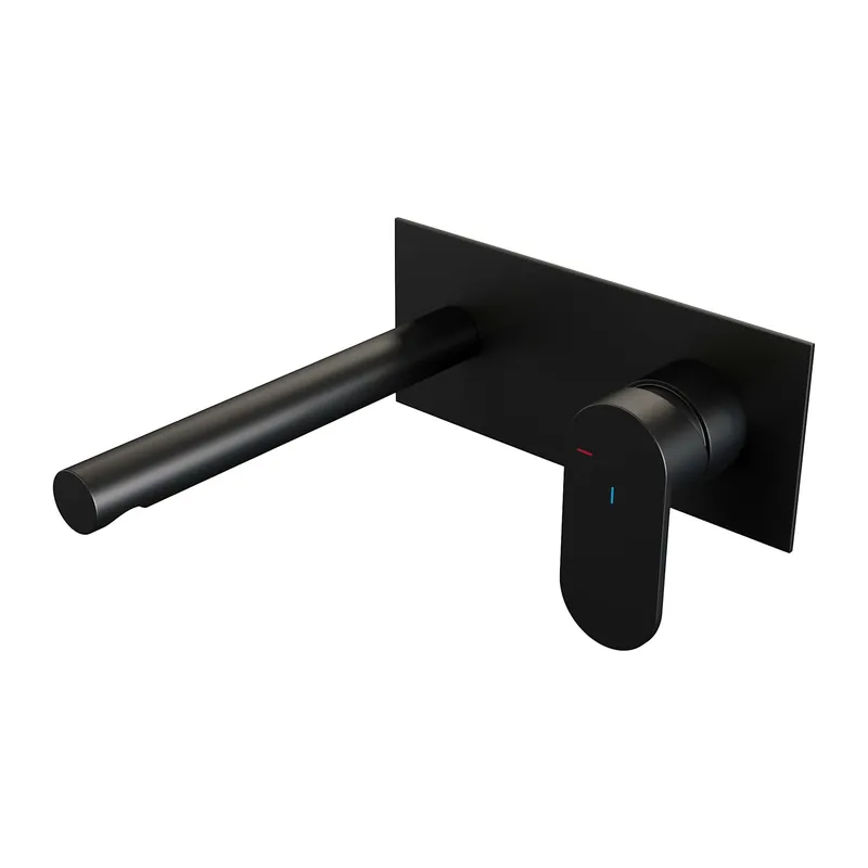 Brauer Black Edition Inbouw Wastafelmengkraan met Rechte Uitloop & Afdekplaat - Model C1 - Hendel Rechts - Mat Zwart Hoge Kwaliteit