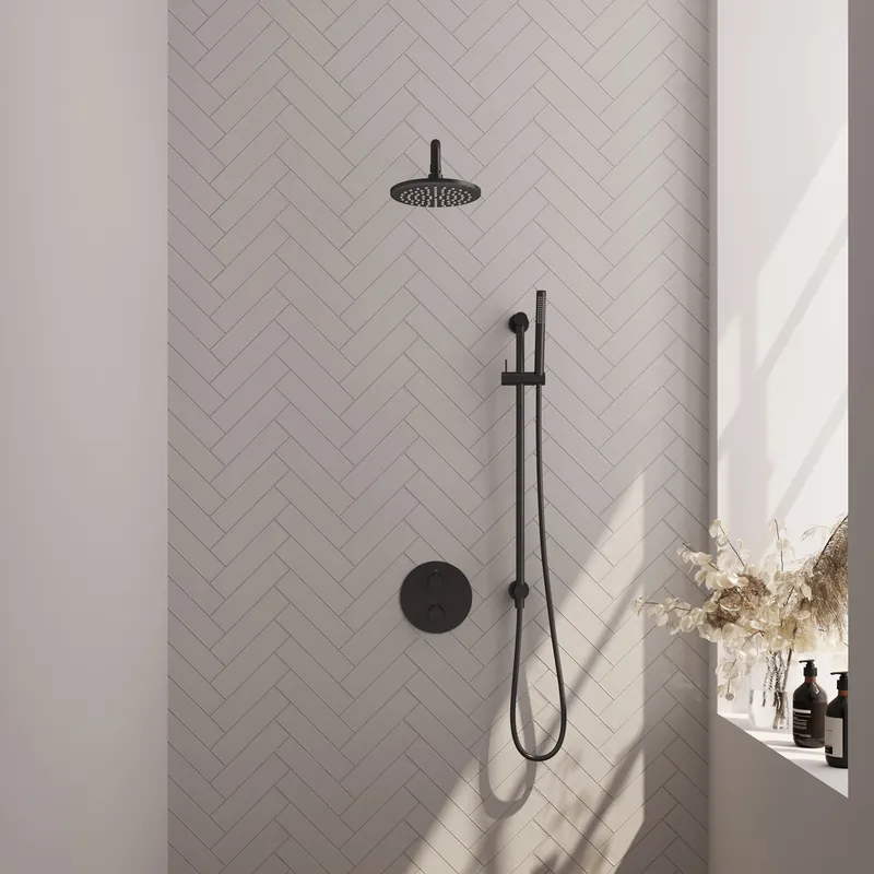 Rechtstreeks Van De Fabrikant Brauer Black Edition Regendoucheset: Thermostatische Inbouwkraan met 3-Weg Omstel, Gebogen Wandarm, Douchekop 20cm, Geintegreerde Glijstang, Staafhanddouche & Doucheslang - Set 87 - Draaiknoppen - Mat Zwart