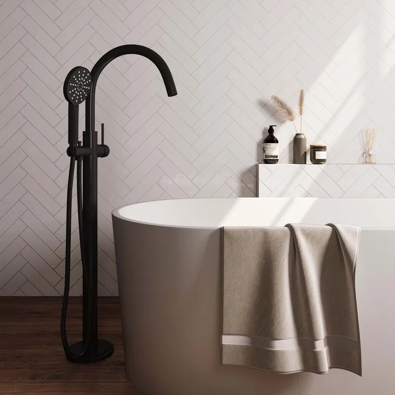 Brauer Black Edition Vrijstaande Badkraan met 3-Standen Handdouche & Doucheslang - Set 2 - Hendel - Mat Zwart Betrouwbaar
