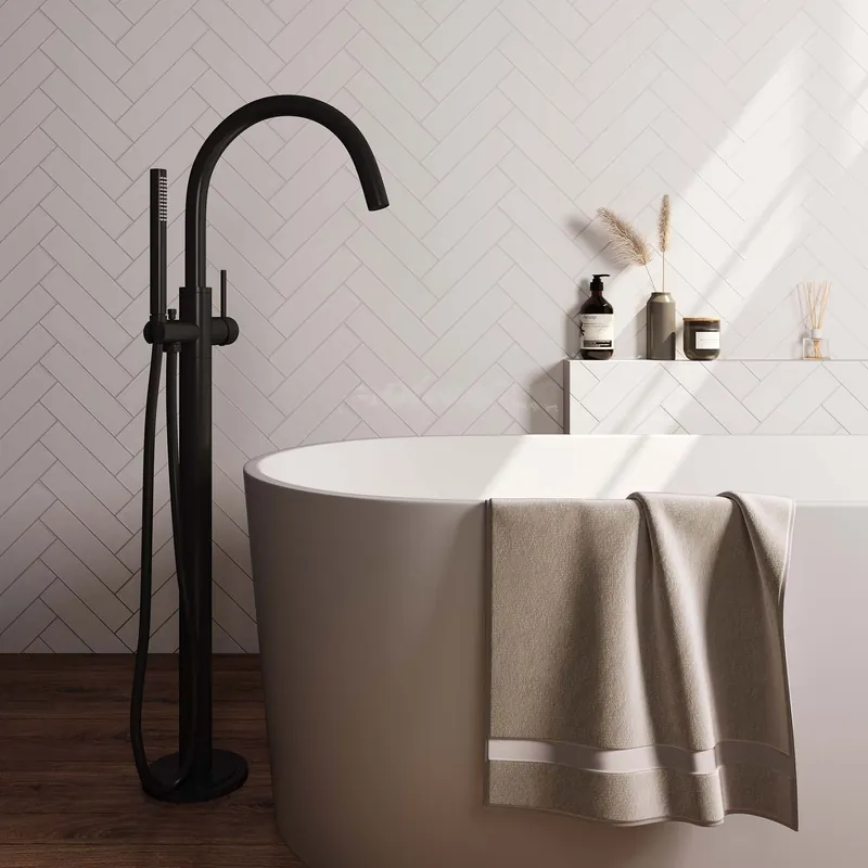 Brauer Black Edition Vrijstaande Badkraan met Staafhanddouche & Doucheslang - Set 1 - Hendel - Mat Zwart Snelle Levering