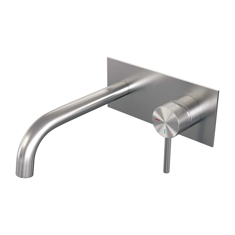 Brauer Brushed Carving Inbouw Wastafelmengkraan met Gebogen Uitloop & Afdekplaat - Model A1 - Geribbeld Hendel Rechts - PVD - PVD - Geborsteld RVS Bestel Nu