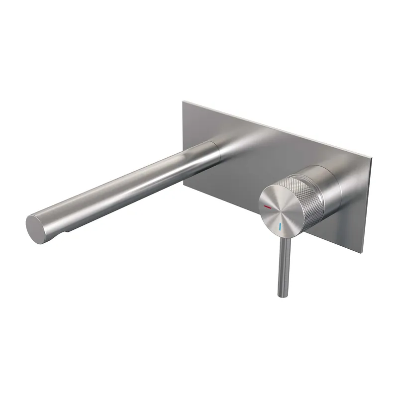 Brauer Brushed Carving Inbouw Wastafelmengkraan met Rechte Uitloop & Afdekplaat - Model A1 - Geribbeld Hendel Rechts - PVD - PVD - Geborsteld RVS Superprijs