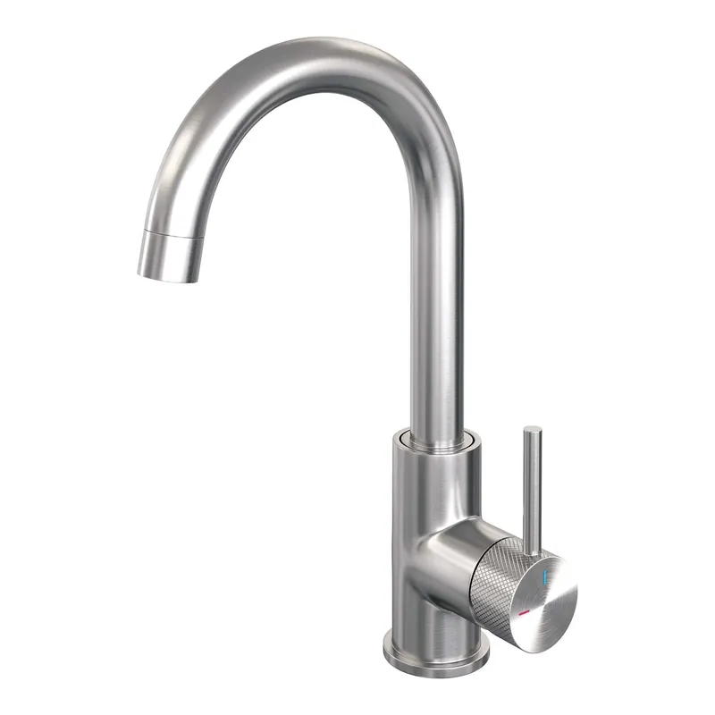 Brauer Brushed Carving Opbouw Wastafelmengkraan met Draaibare Ronde Uitloop - Model A - Hoog - Geribbeld Hendel - PVD - PVD - Geborsteld RVS Actieprijs
