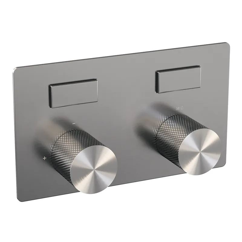 Koopje Brauer Brushed Carving Thermostatisch Inbouwkraan met 2-Weg Omstel - 2 Drukknoppen & 2 Draaiknoppen - PVD - Geborsteld RVS