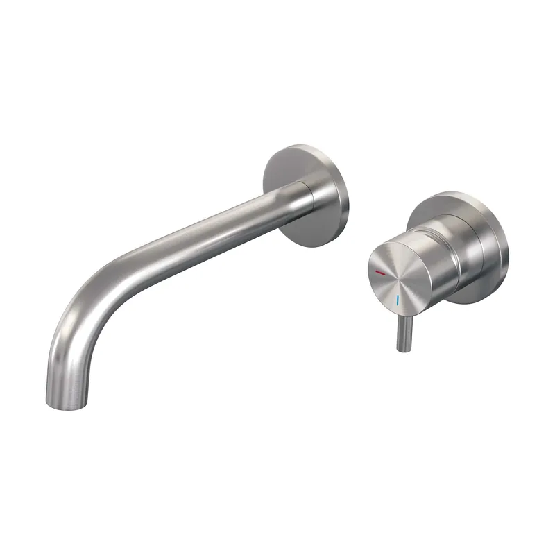 Brauer Brushed Edition Inbouw Wastafelmengkraan met Gebogen Uitloop & Rozetten - Model B1 - Hendel Rechts - PVD - Geborsteld RVS Koopje
