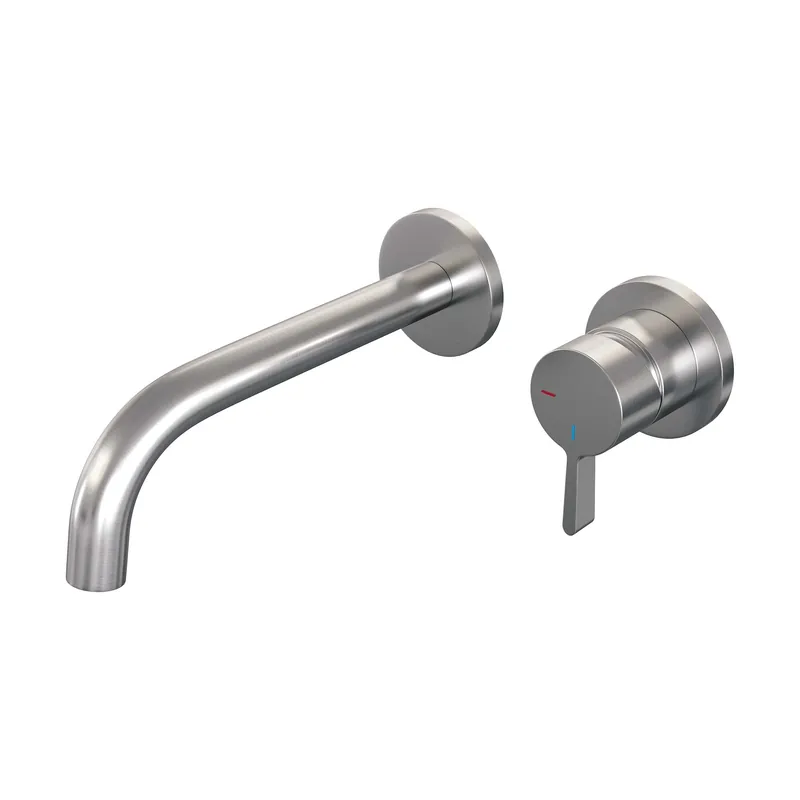 Snelle Levering Brauer Brushed Edition Inbouw Wastafelmengkraan met Gebogen Uitloop & Rozetten - Model E1 - Hendel Rechts - PVD - Geborsteld RVS