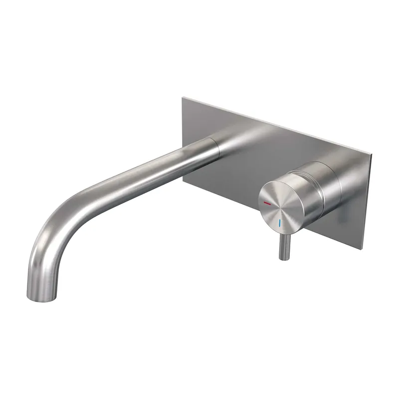 Brauer Brushed Edition Inbouw Wastafelmengkraan met Gebogen Uitloop & Afdekplaat - Model B1 - Hendel Rechts - PVD - Geborsteld RVS Hoge Kwaliteit
