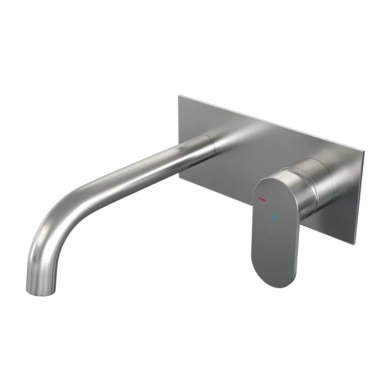 Koopje Brauer Brushed Edition Inbouw Wastafelmengkraan met Gebogen Uitloop & Afdekplaat - Model C1 - Hendel Rechts - PVD - Geborsteld RVS