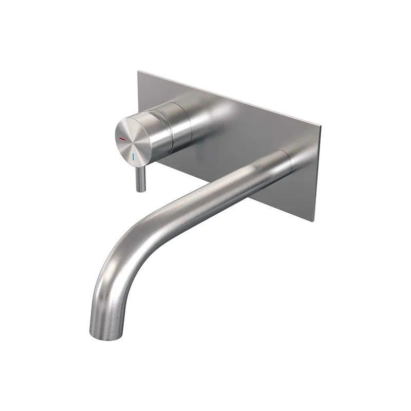 Gereduceerde Prijs Brauer Brushed Edition Inbouw Wastafelmengkraan met Gebogen Uitloop & Afdekplaat - Model B2 - Hendel Links - PVD - Geborsteld RVS