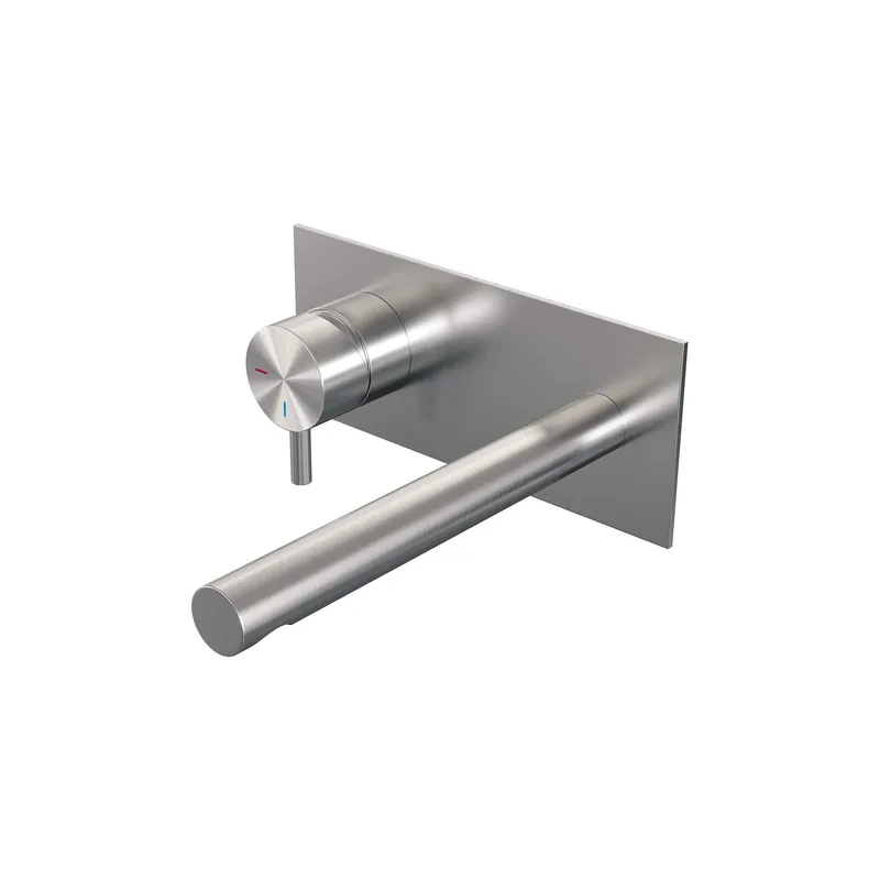 Merkproduct Brauer Brushed Edition Inbouw Wastafelmengkraan met Rechte Uitloop & Afdekplaat - Model B2 - Hendel Links - PVD - Geborsteld RVS