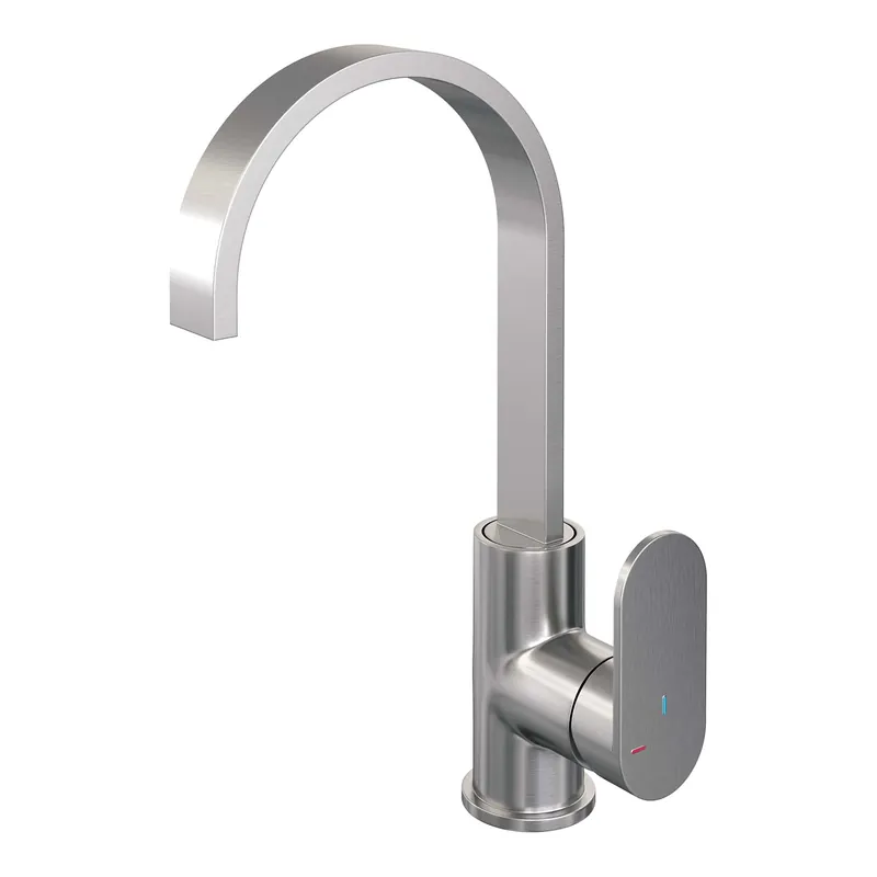 Actieprijs Brauer Brushed Edition Opbouw Wastafelmengkraan met Draaibare Uitloop - Plat - Hoog - Hendel Model C - PVD - Geborsteld RVS