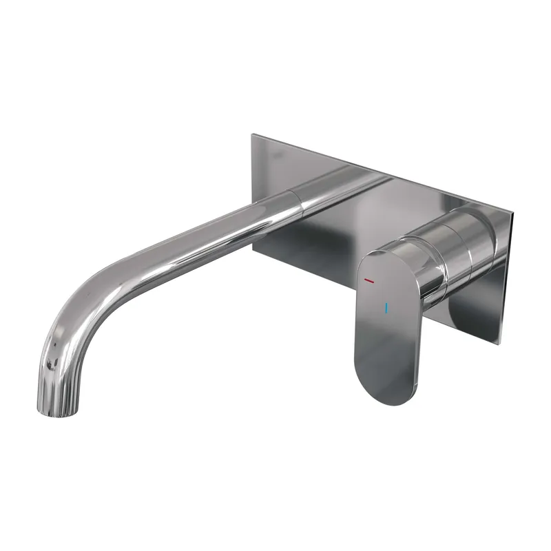 Brauer Chrome Edition Inbouw Wastafelmengkraan met Gebogen Uitloop & Afdekplaat - Model C1 - Hendel Rechts - Chroom Gratis Retour