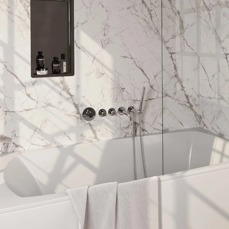Merkproduct Brauer Chrome Edition Thermostatische Inbouw Badkraan met Omstel, Uitloop, Stopkranen, Wandhouder met Wateruitlaat, Staafhanddouche & Doucheslang - Set 1 - Draaiknoppen - Chroom