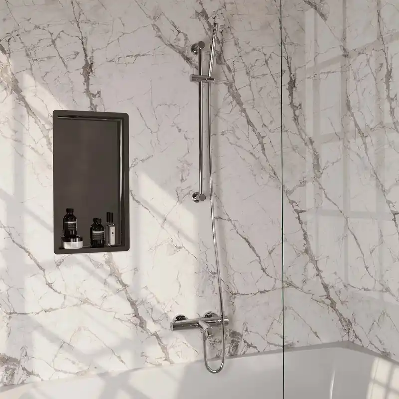 Flitsaanbieding Brauer Chrome Edition Thermostatische Opbouw Badkraan met Omstel, Glijstang, Staafhanddouche & Doucheslang - Set 1 - Draaiknoppen - Chroom