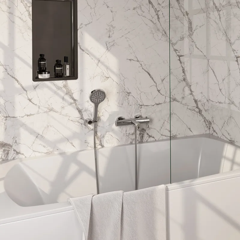 Rechtstreeks Van De Fabrikant Brauer Chrome Edition Thermostatische Opbouw Badkraan met Omstel, Wandhouder, 3-Standen Handdouche & Doucheslang - Set 4 - Draaiknoppen - Chroom