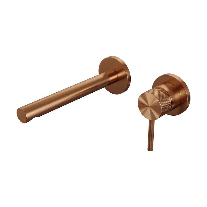 Meest Verkocht Brauer Copper Carving Inbouw Wastafelmengkraan met Rechte Uitloop & Rozetten - Model A1 - Geribbeld Hendel Rechts - PVD - PVD - Geborsteld Koper