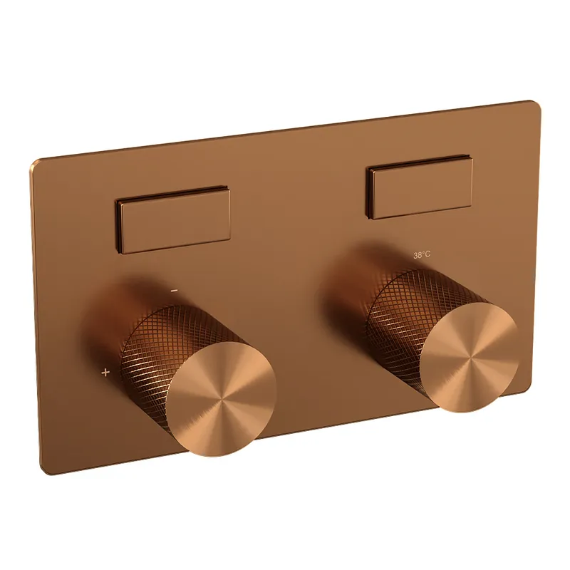 Beste Prijs Brauer Copper Carving Thermostatisch Inbouwkraan met 2-Weg Omstel - 2 Drukknoppen & 2 Draaiknoppen - PVD - Geborsteld Koper