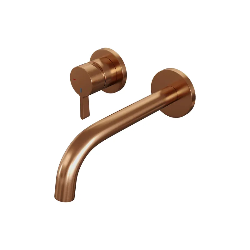 Brauer Copper Edition Inbouw Wastafelmengkraan met Gebogen Uitloop & Rozetten - Model E2 - Hendel Links - PVD - Geborsteld Koper Finale Uitverkoop