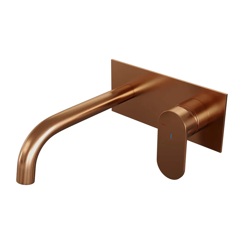 Brauer Copper Edition Inbouw Wastafelmengkraan met Gebogen Uitloop & Afdekplaat - Model C1 - Hendel Rechts - PVD - Geborsteld Koper Rechtstreeks Van De Fabrikant
