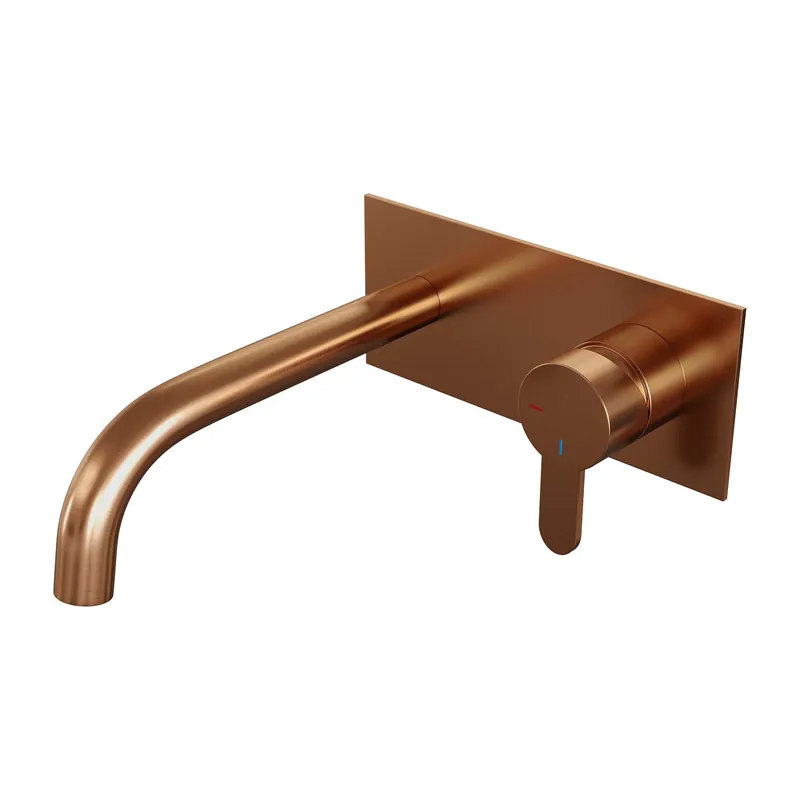 Betrouwbaar Brauer Copper Edition Inbouw Wastafelmengkraan met Gebogen Uitloop & Afdekplaat - Model D1 - Hendel Rechts - PVD - Geborsteld Koper