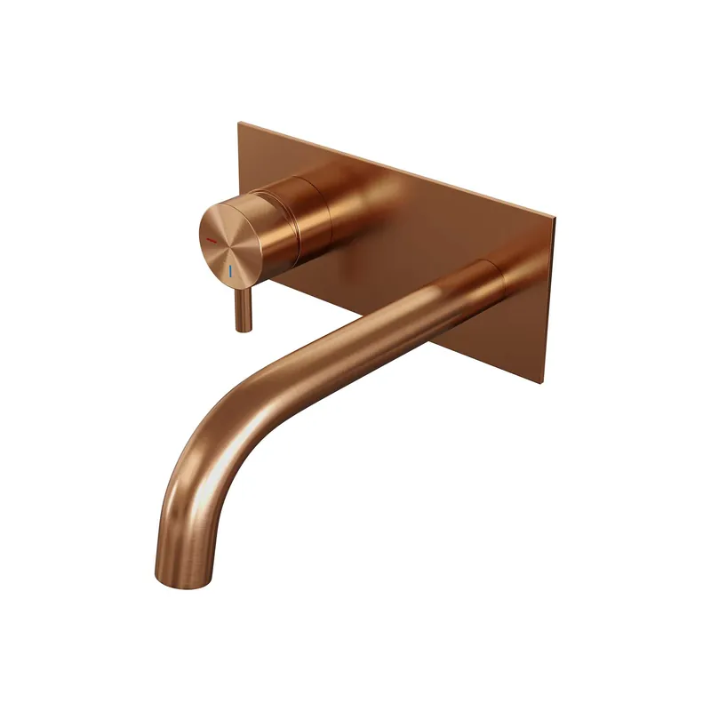 Brauer Copper Edition Inbouw Wastafelmengkraan met Gebogen Uitloop & Afdekplaat - Model B2 - Hendel Links - PVD - Geborsteld Koper Premium