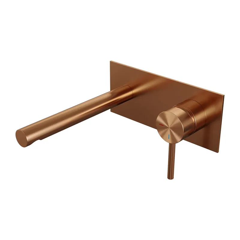 Brauer Copper Edition Inbouw Wastafelmengkraan met Rechte Uitloop & Afdekplaat - Model A1 - Hendel Rechts - PVD - Geborsteld Koper Favoriet