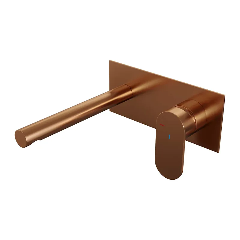 Laatste Versie Brauer Copper Edition Inbouw Wastafelmengkraan met Rechte Uitloop & Afdekplaat - Model C1 - Hendel Rechts - PVD - Geborsteld Koper