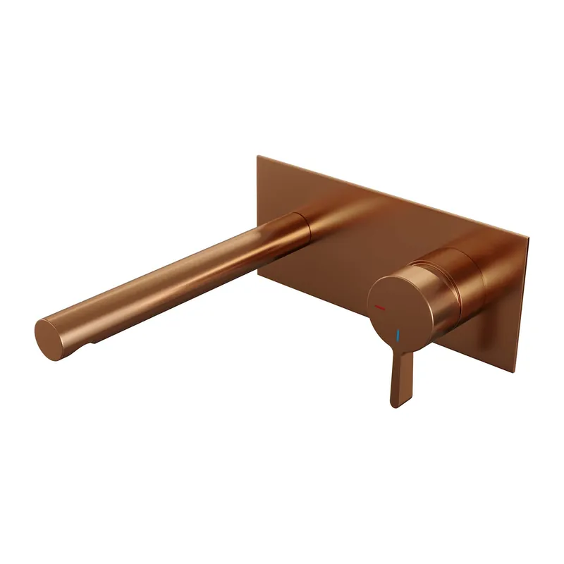 Voordeelprijs Brauer Copper Edition Inbouw Wastafelmengkraan met Rechte Uitloop & Afdekplaat - Model E1 - Hendel Rechts - PVD - Geborsteld Koper