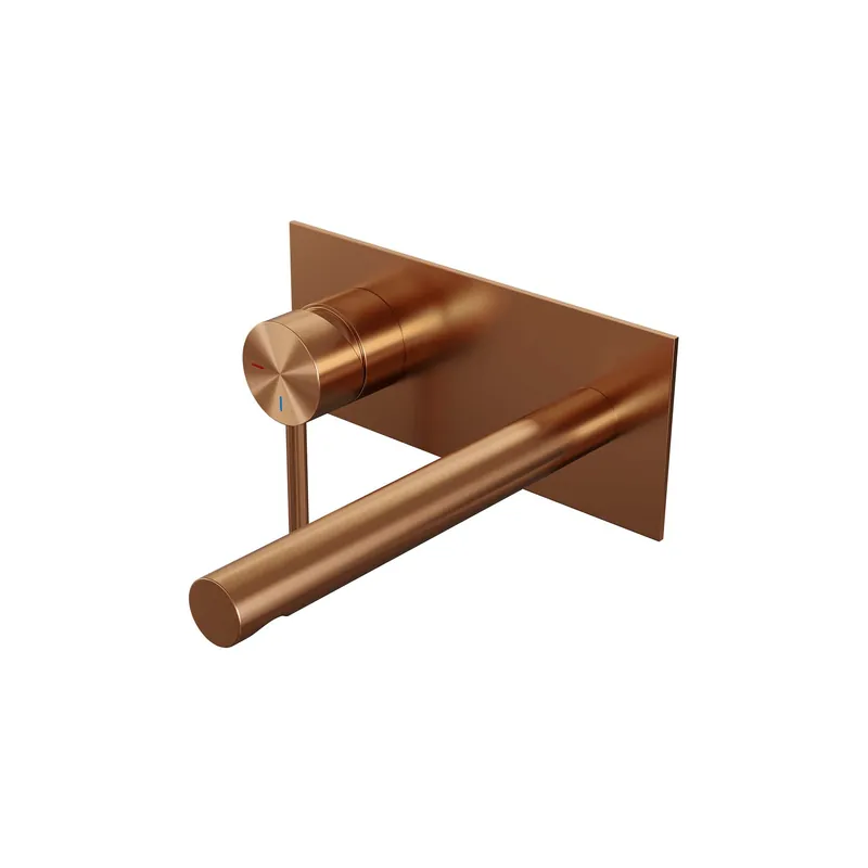 Premium Brauer Copper Edition Inbouw Wastafelmengkraan met Rechte Uitloop & Afdekplaat - Model A2 - Hendel Links - PVD - Geborsteld Koper