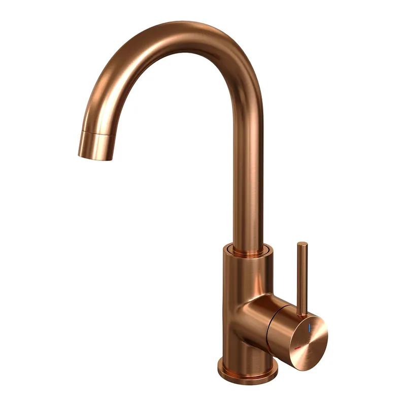 Brauer Copper Edition Opbouw Wastafelmengkraan met Draaibare Uitloop - Rond - Hoog - Hendel Model A - PVD - Geborsteld Koper Beste Prijs