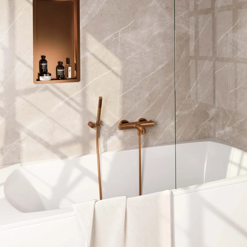 Uitverkoop Brauer Copper Edition Thermostatische Opbouw Badkraan met Omstel, Wandhouder, Staafhanddouche & Doucheslang - Set 3 - Draaiknoppen - PVD - Geborsteld Koper