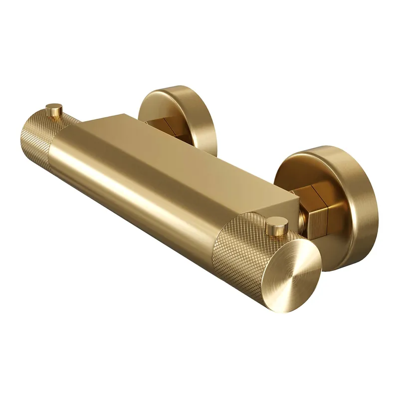 Brauer Gold Carving Opbouw Thermostatisch Douchekraan - Geribbeld Draaiknoppen - PVD - Geborsteld Goud Gecertificeerd