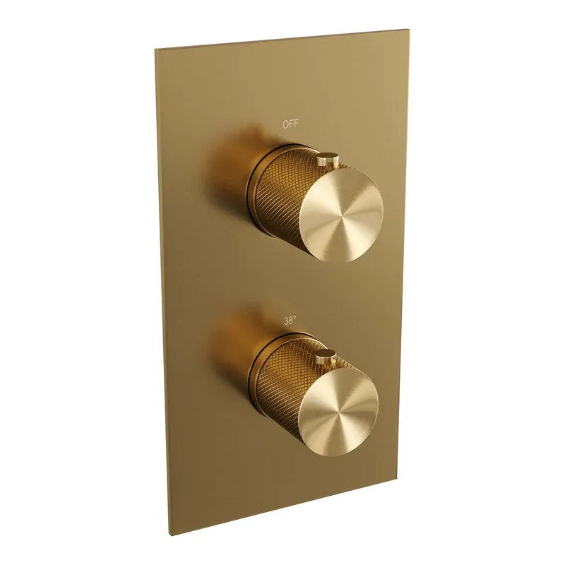 Brauer Gold Carving Thermostatisch Inbouwkraan met 3-Weg Omstel - Geribbeld Draaiknoppen - PVD - Geborsteld Goud Hete Deal