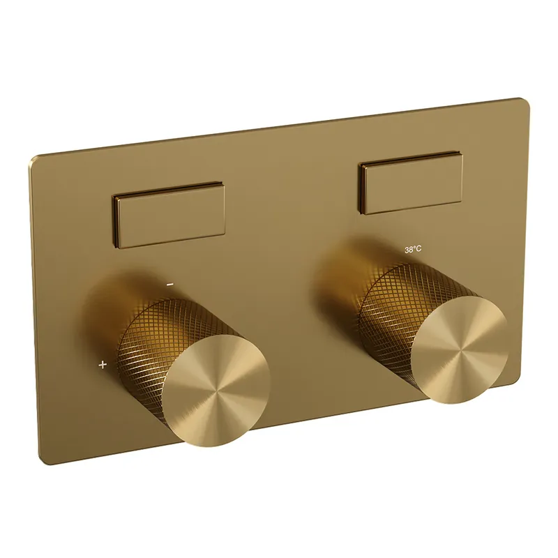 Koopje Brauer Gold Carving Thermostatisch Inbouwkraan met 2-Weg Omstel - 2 Drukknoppen & 2 Draaiknoppen - PVD - Geborsteld Goud