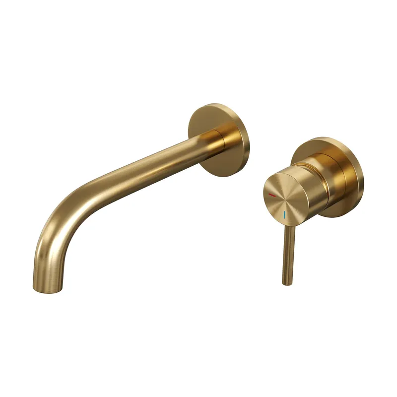 Brauer Gold Edition Inbouw Wastafelmengkraan met Gebogen Uitloop & Rozetten - Model A1 - Hendel Rechts - PVD - Geborsteld Goud Beperkte Voorraad