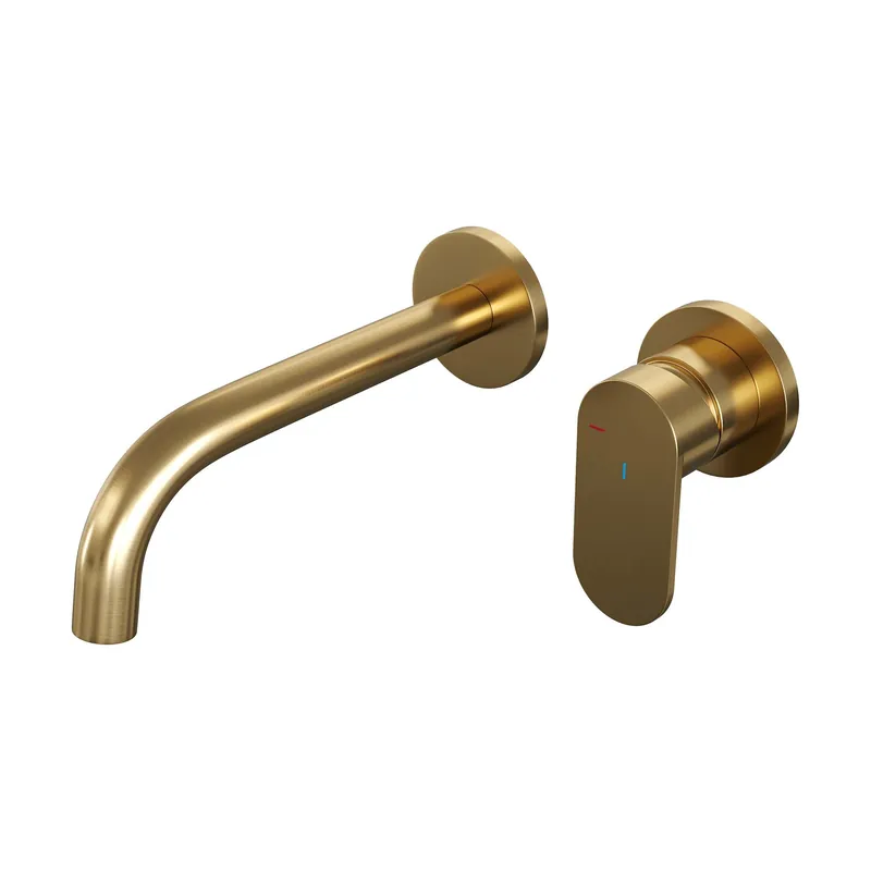Brauer Gold Edition Inbouw Wastafelmengkraan met Gebogen Uitloop & Rozetten - Model C1 - Hendel Rechts - PVD - Geborsteld Goud Goedkoop
