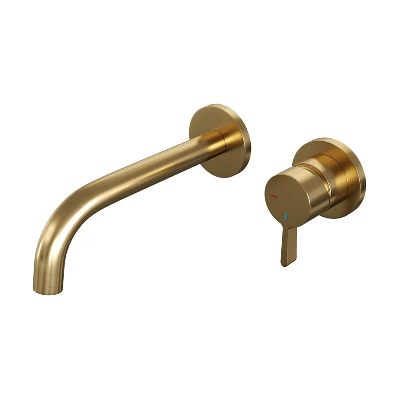 Brauer Gold Edition Inbouw Wastafelmengkraan met Gebogen Uitloop & Rozetten - Model E1 - Hendel Rechts - PVD - Geborsteld Goud Goedkoop