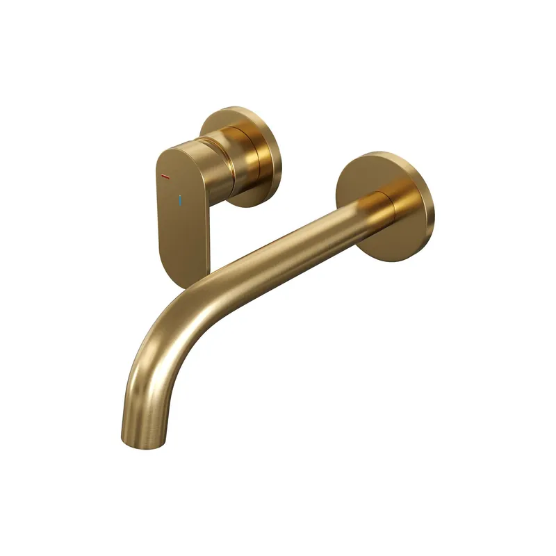Fabrieksprijs Brauer Gold Edition Inbouw Wastafelmengkraan met Gebogen Uitloop & Rozetten - Model C2 - Hendel Links - PVD - Geborsteld Goud