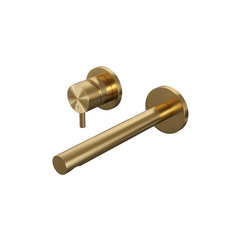 Laatste Versie Brauer Gold Edition Inbouw Wastafelmengkraan met Rechte Uitloop & Rozetten - Model B2 - Hendel Links - PVD - Geborsteld Goud