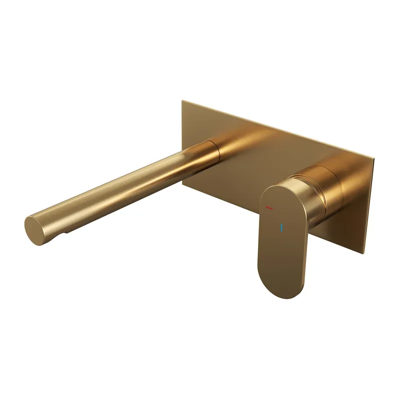 Speciale Aanbieding Brauer Gold Edition Inbouw Wastafelmengkraan met Rechte Uitloop & Afdekplaat - Model C1 - Hendel Rechts - PVD - Geborsteld Goud