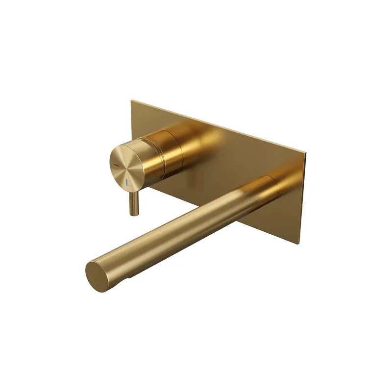 Snelle Levering Brauer Gold Edition Inbouw Wastafelmengkraan met Rechte Uitloop & Afdekplaat - Model B2 - Hendel Links - PVD - Geborsteld Goud