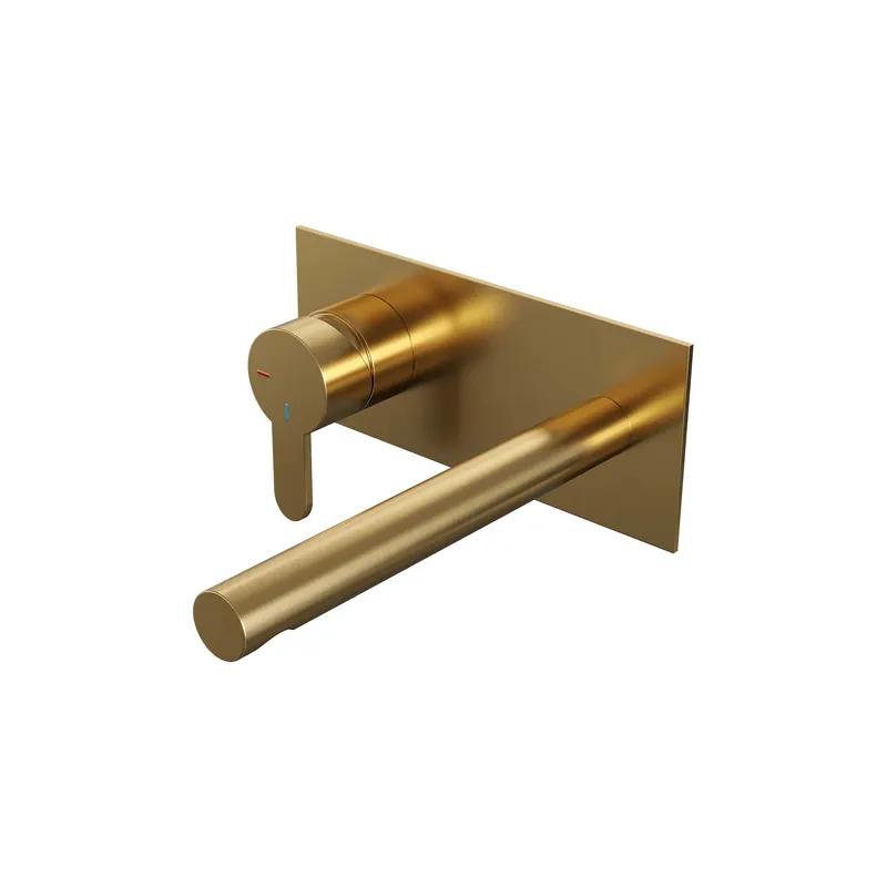 Premium Brauer Gold Edition Inbouw Wastafelmengkraan met Rechte Uitloop & Afdekplaat - Model D2 - Hendel Links - PVD - Geborsteld Goud