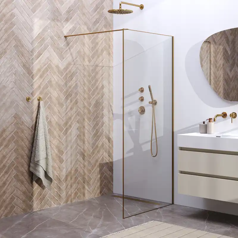 Op = Op Brauer Gold Frame - Inloopdouche - 8mm Helder Glaswand met Frame - 90x200cm - Muurprofiel & Stabilisatiestang - Geborsteld Goud