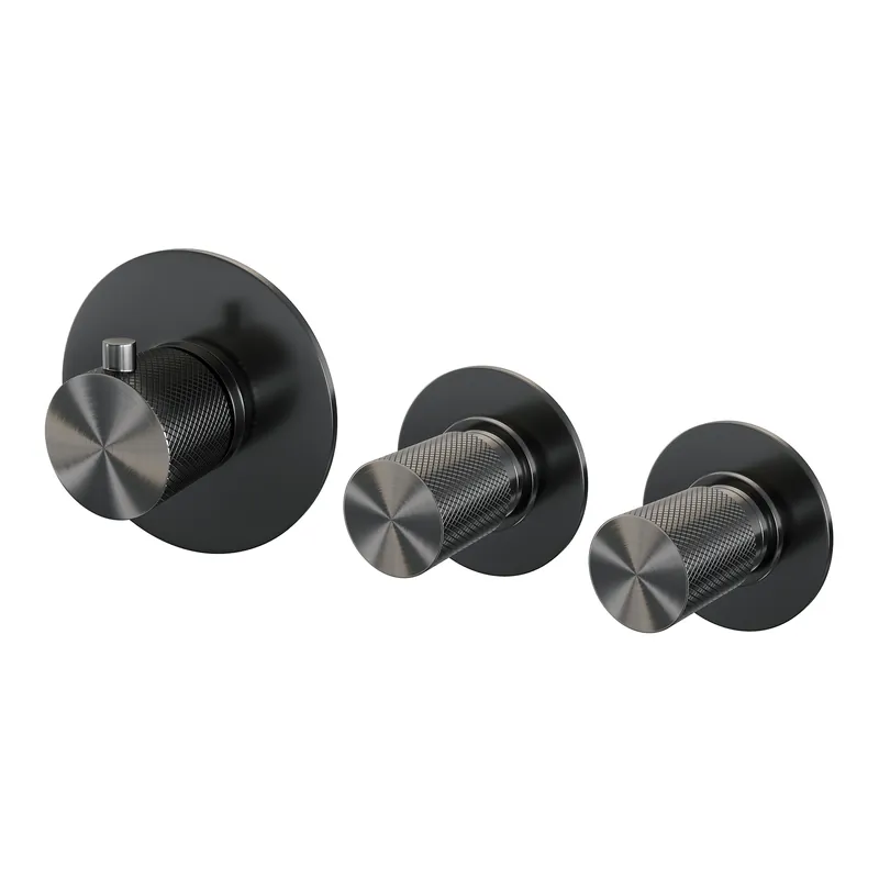 Betrouwbaar Brauer Gunmetal Carving Inbouw Thermostaat met Stopkranen - Geribbeld Draaiknoppen - PVD - Geborsteld Gunmetal