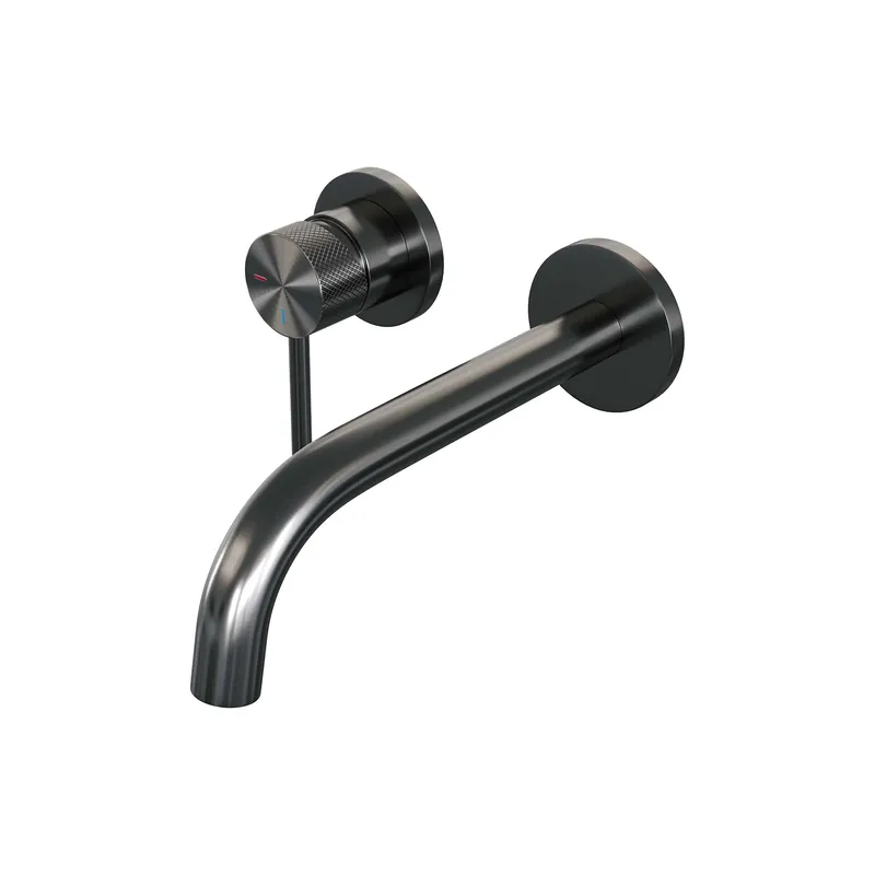 Exclusieve Aanbieding Brauer Gunmetal Carving Inbouw Wastafelmengkraan met Gebogen Uitloop & Rozetten - Model A1 - Geribbeld Hendel Links - PVD - PVD - Geborsteld Gunmetal