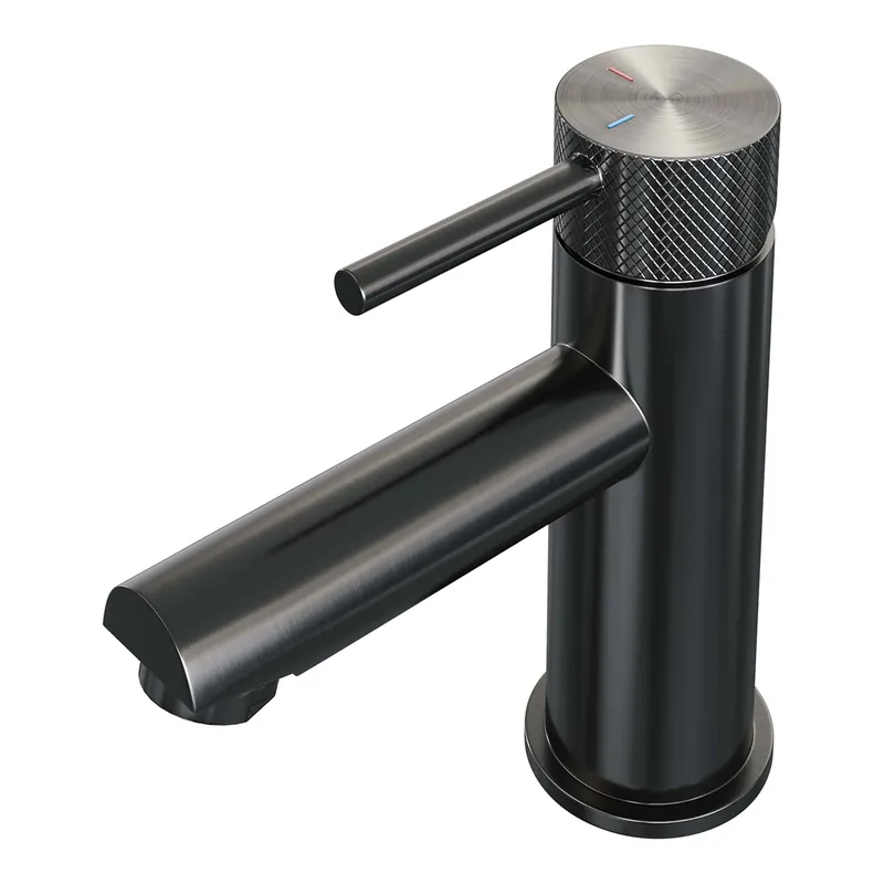 Snelle Levering Brauer Gunmetal Carving Opbouw Wastafelmengkraan - Model A - Laag - Geribbeld Hendel - PVD - PVD - Geborsteld Gunmetal