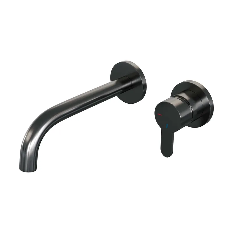 Speciale Aanbieding Brauer Gunmetal Edition Inbouw Wastafelmengkraan met Gebogen Uitloop & Rozetten - Model D1 - Hendel Rechts - PVD - Geborsteld Gunmetal